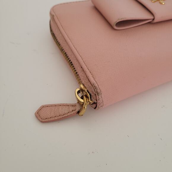 PRADA Saffiano Fiocco Orchidea Wallet Clutch Large Light Pink Zip Around Bow - Picture 10 of 11